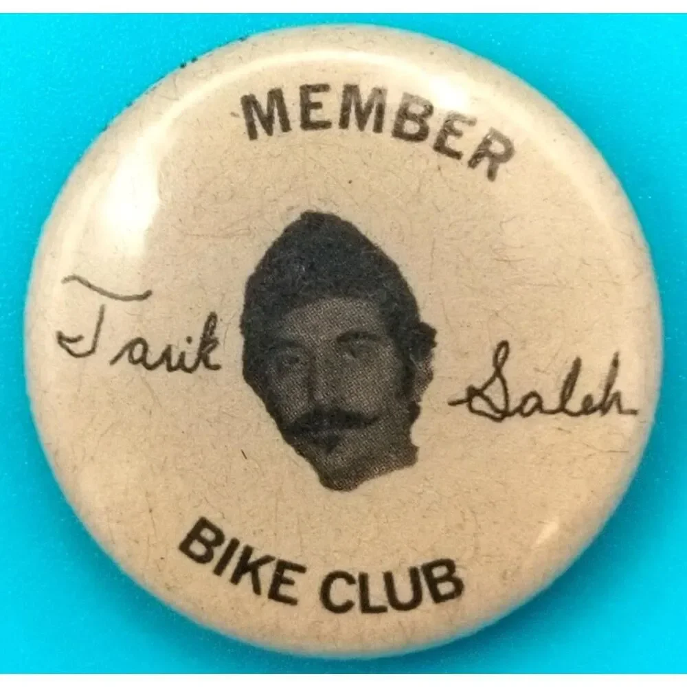 Tarik Saleh Bike Club Member Pinback Button Off-White Black Vintage 90s